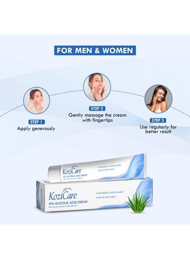 Kozicare Glycolic Acid Face Cream 12% | Anti Wrinkles & Anti Ageing | Daily Moisturizer And Skin Brightener | Brightening Skin Cream For Women & Men | For All Skin Type- 15gm - Image 4